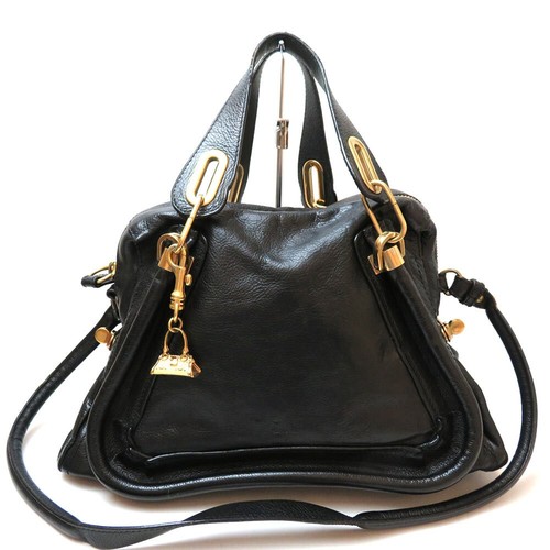 CHLOE BAG Used Chloe Paraty Handbag Shoulder Bag Leather 2WAY AB Rank Black Wo