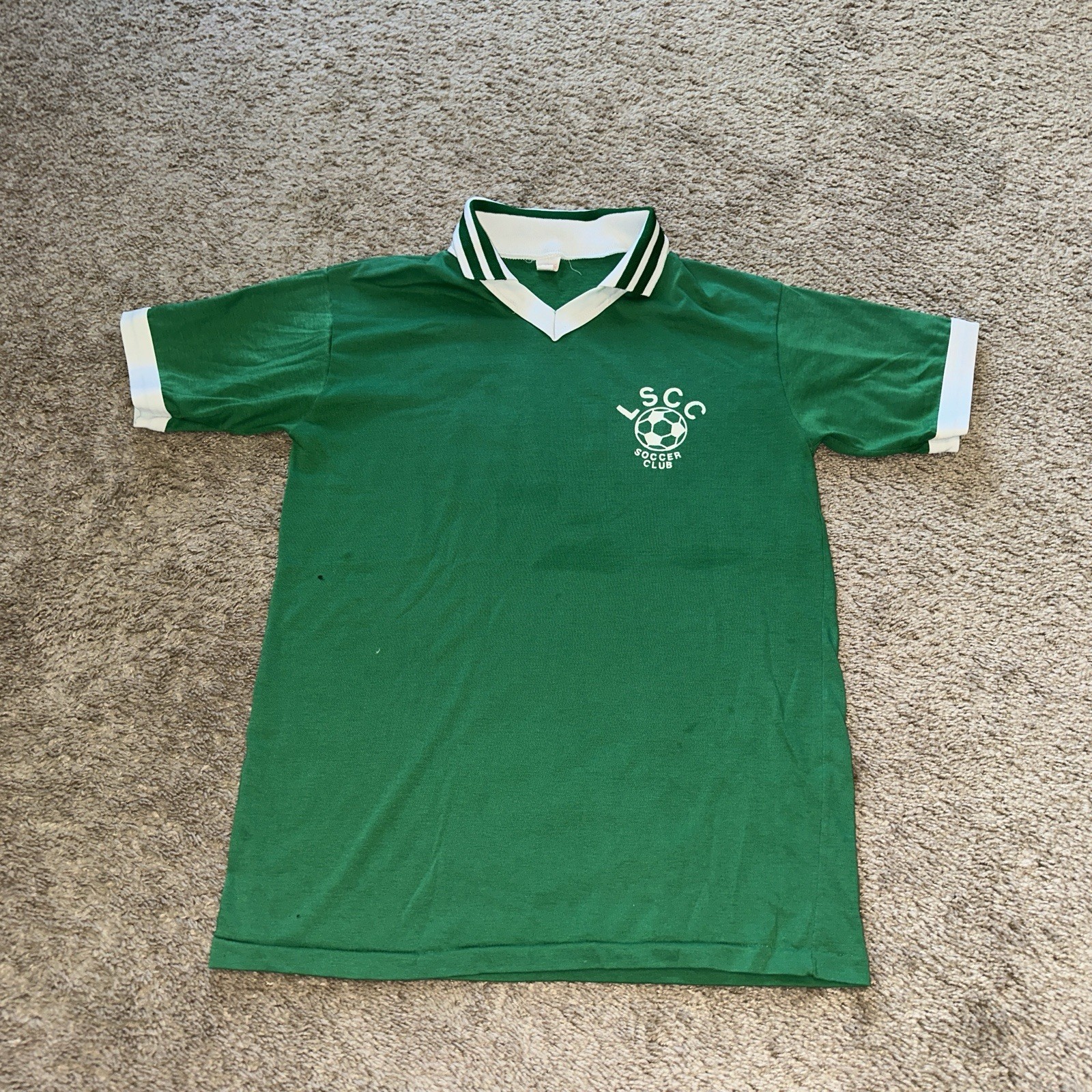 Vintage Soccer Jersey Mens Small 80s Collared Short Sleeve Green Futbol