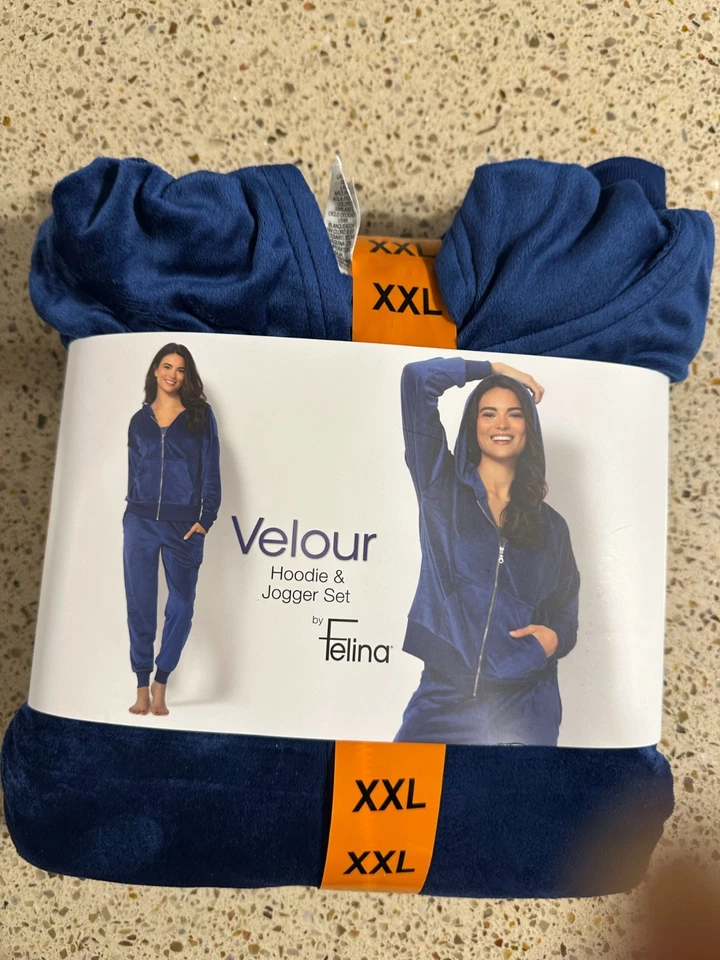 Felina Mujer Azul Conjunto de 2 Piezas Terciopelo Sudadera con Capucha Chaqueta Pantalones Jogger Talla 2XL NUEVO CON ETIQUETAS Foto 2 de 4