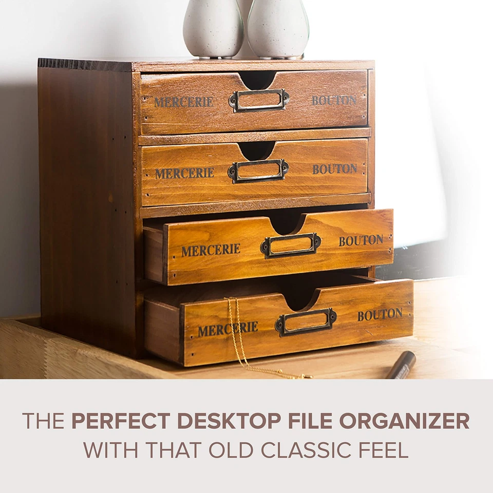 Stackable Apothecary Cabinet 4 Drawer Desk Organizer - Vintage Library Card C... - Image 4 of 4