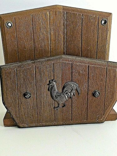 Rooster Emblem on Wooden Napkin Mail Letter Holder desk kitchen table 7x7x2.5" - 第 1/10 張圖片