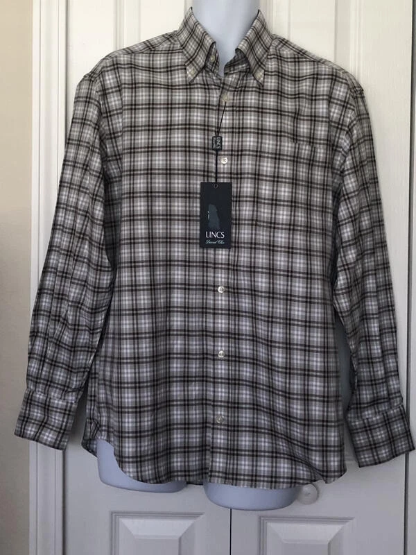 LINCS NUEVO CON ETIQUETAS Negro Gris Blanco Algodón a Cuadros Manga Larga M Foto 4 de 4