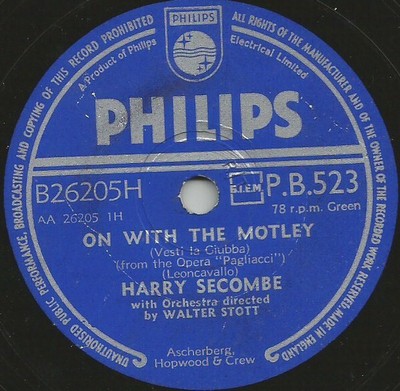 Harry Secombe - On With The Motley / Seltsame Harmonie der Kontraste (Shellac, 10'')