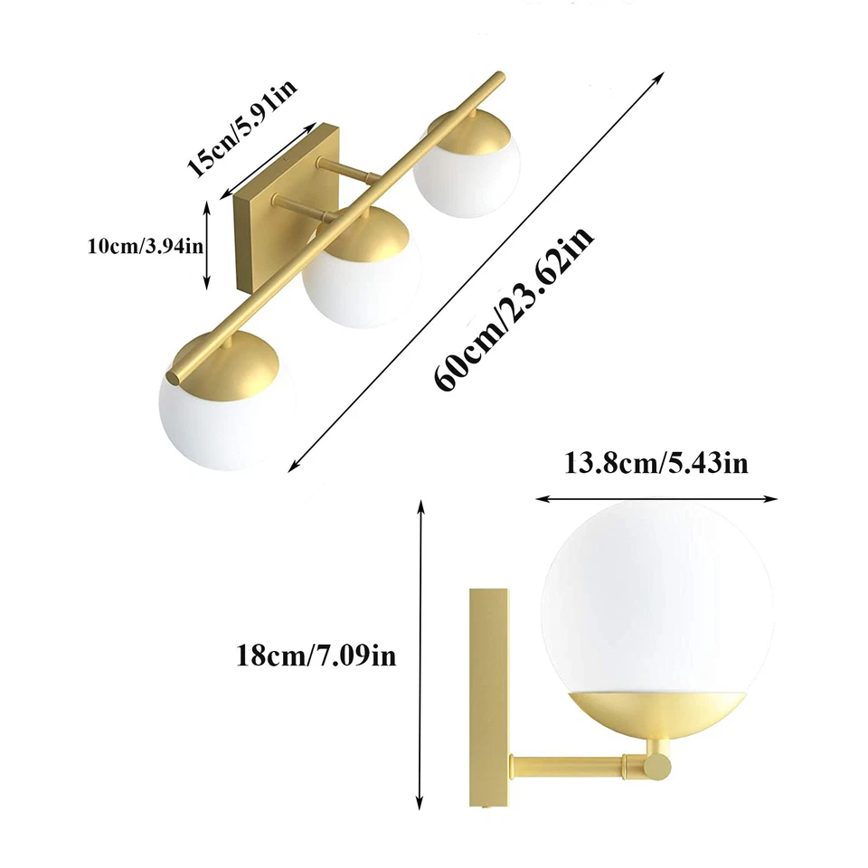 Modern 3-Light Bathroom Vanity Wall Light Fixture in Gold & Milk White Glass - Image 4 of 4