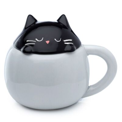 FEINE KATZE PEEPING KAFFEETASSE TASSE MIT DECKEL NEUE GESCHENKBOX