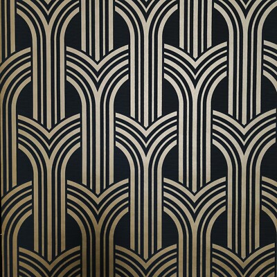 Broadway Arches arthouse trellis lines matte gray black gold metallic Wallpaper