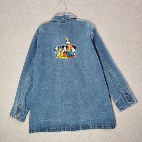 VINTAGE Disney Store Women Jacket L Denim Good Old Gang Embroidered Y2K READ - Picture 7 of 12