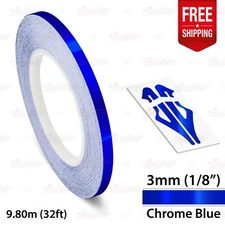 CHROME BLUE 1/8" 3mm Roll PIN STRIPE Car Striping Line TAPE Decal Vinyl Sticker