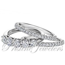 Solid 925 Sterling Silver Women Wedding Ring Set CZ Engagement Band Accent NEW 