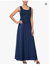 ALEX EVENINGS SPARKLE MOCK TWO PIECE NAVY GOWN DRESS sz 8