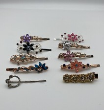 Lot Of 10 Rhinestone Metal Hair Clips - New