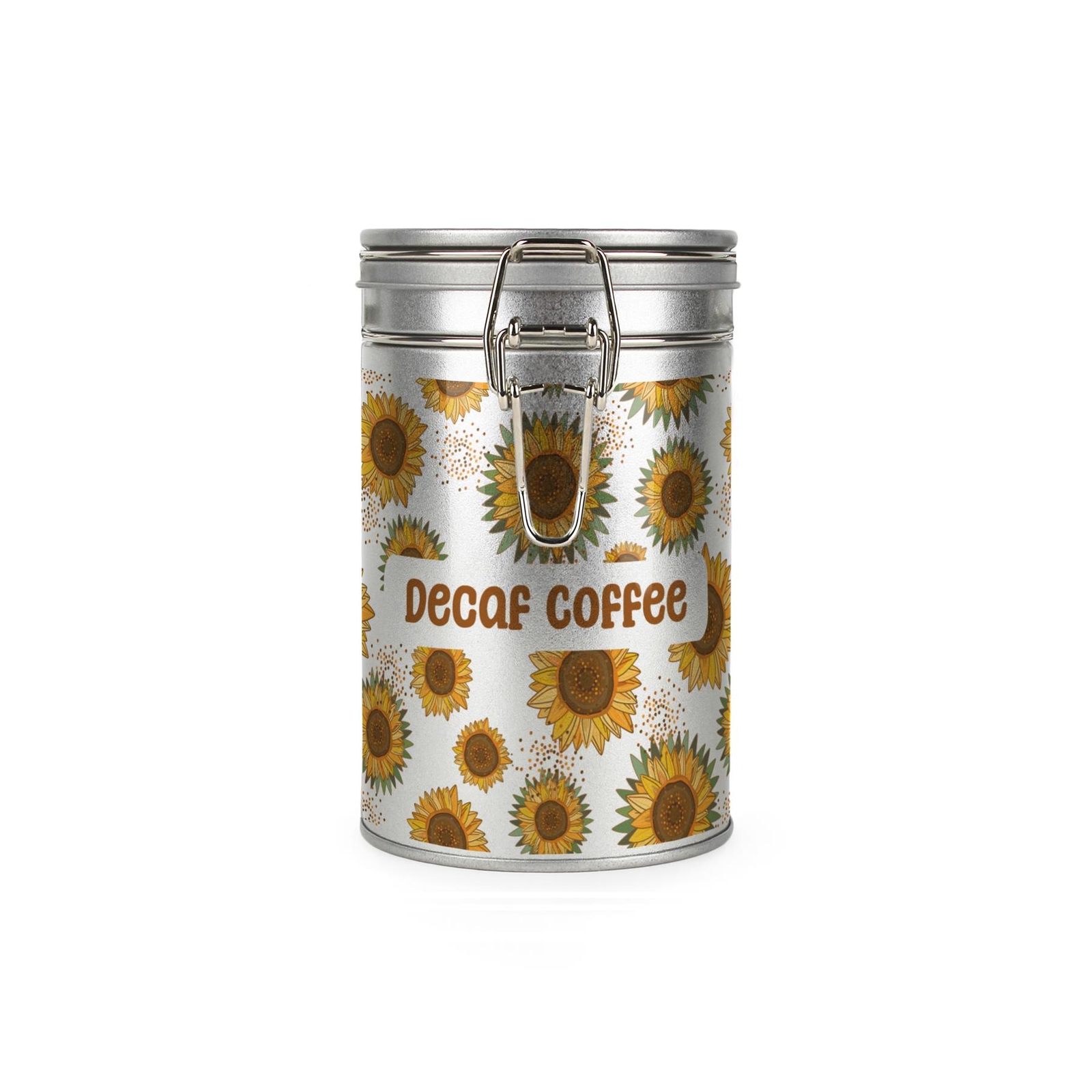 Purely Home Sunflowers Decaf Coffee Canister - Silver Storage Gift Tin