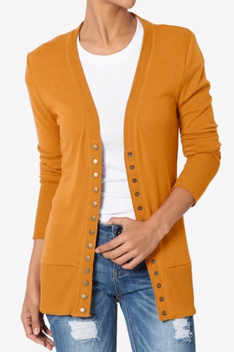 Women's Classic Snap Button Front V-Neck Long Sleeve Cute Knit Sweater Cardigan - Picture 135 of 152