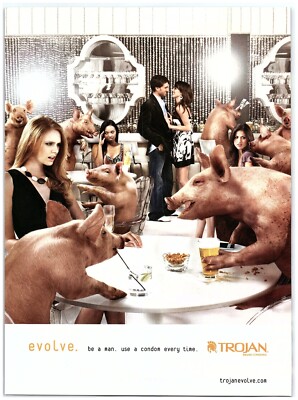 PRINT AD, 2007 Trojan Condoms Hot Women Pigs Mingle Bar Lounge Drinks Hookups
