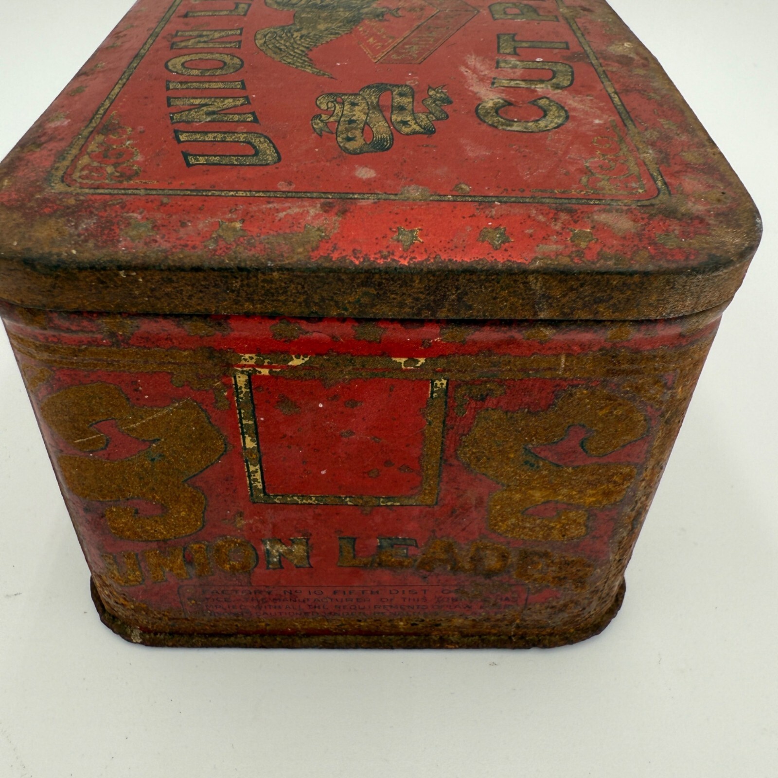 Vintage “Union Leader Cut Plug” Tobacco Advertising Tin Empty  Container