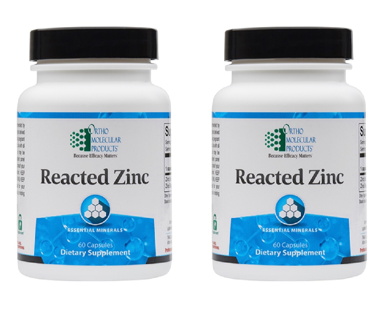 2 Bottles of Ortho Molecular Products Reacted Zinc - 60 capsules EXP 06/25