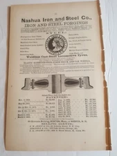 ☆ 1884 print ad NASHUA IRON & STEEL Railroad car wheels Steam marine work NH
