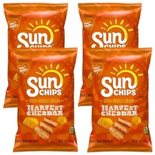 SunChips HARVEST CHEDDAR 100 Whole Grain Snacks, 4 Bags 7Oz Air Fried Sun Chips
