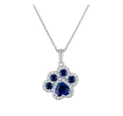 1.1CT Lab Created Sapphire Diamond Paw Print Pendant Chain 14K White Gold Plated