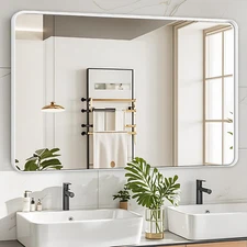 Bathroom Mirror 40X30 Inch, White Wall Mirror for over Sink with Brushed Metal F