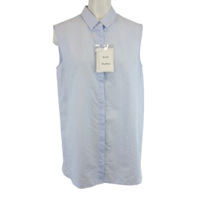 Damen Bluse Blau Weiß ACNE STUDIOS Tunika Shirt Oberteil Hemd Hemdbluse L 40 Neu