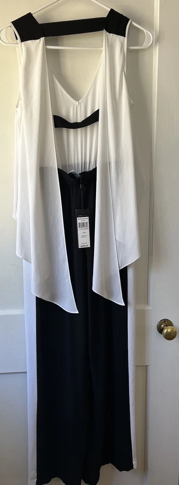 Macacão feminino BCBGMAXAZRIA sem mangas preto branco tamanho XS - Imagem 3 de 4