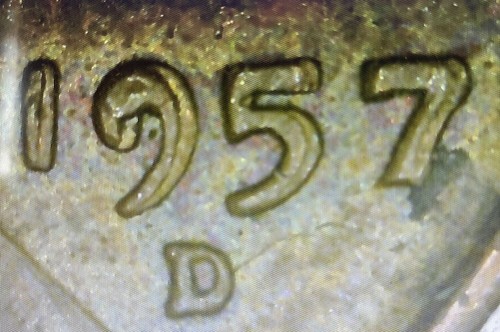 1957 D Lincoln Cent with Double Date and Clogged Letter in Liberty. - Picture 3 of 5
