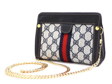 Gucci Vintage Shoulder Bag Mini Clutch Handbag GG Supreme Sherry Navy Authentic