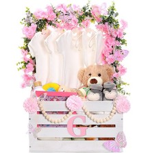 Wooden Baby Shower Crate Closet, Baby Basket with Handle Butterfly Eucalyptus...