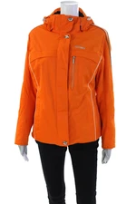 Descente Womens Solid Puffer Hooded Buttoned Zipped Basic Coat Orange Size 8
