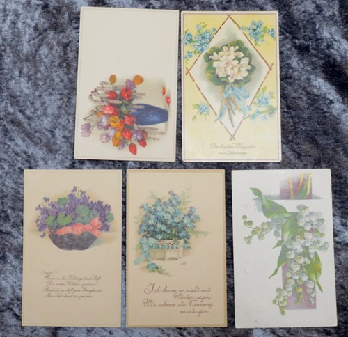 65492 Postcard 5-Piece Set Birthday Cards Lily Of The Valley Card 1920