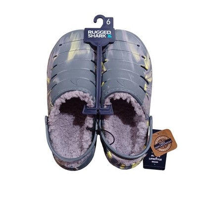 Rugged Shark Lined Clogs 6 Grey Yellow Marbled Fur Slip On Shoes