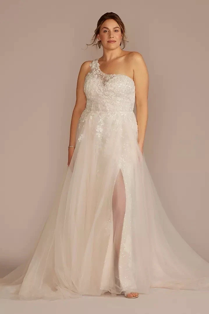 plus size wedding dresses one shoulder Special Occasion Wedding Lace One Shoulder Belted Dress Plus size 2X (16)