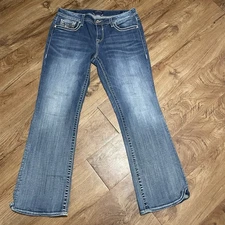 Vigoss Heritage Fit Bootcut Blue Denim Jeans Women 14X32 Bling Stretch Designer