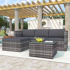 RATTAN GARDEN FURNITURE CORNER SOFA SET LOUNGER TABLE OUTDOOR INDOOR PATIO