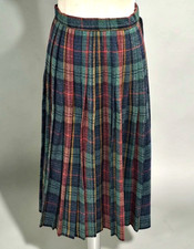VTG JH Collectibles Plaid Pleated Wool Blend MIDI Skirt USA Small 4-6 Academia