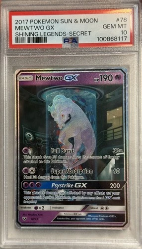 2017 POKEMON SUN & MOON SHINING LEGENDS SECRET #78/73 MEWTWO GX PSA 10
