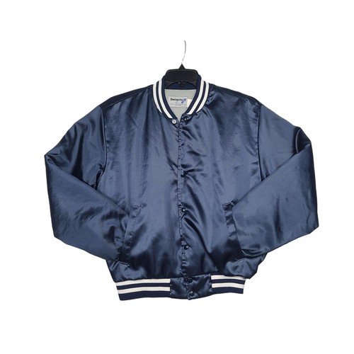 Vintage U.S. Navy Satin Bomber Jacket Mens Large Blue 85-86 Swingster USA Made - Picture 2 of 15
