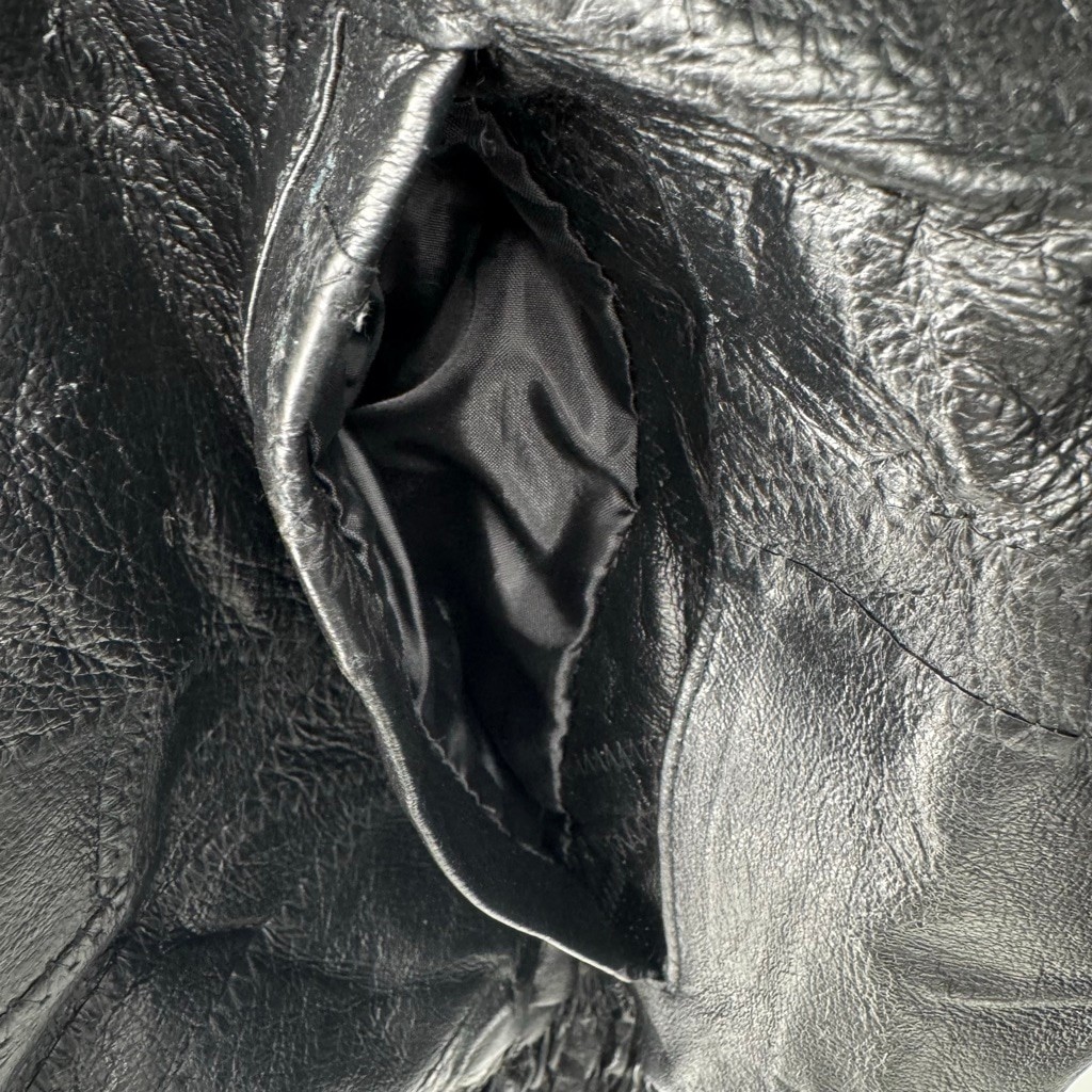 Black Genuine Leather Patchwork Bomber Jacket Vin… - image 5