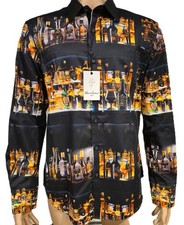NWT 248 ROBERT GRAHAM WHISKEY IN JAR SHIRT BLACK BAR SCENE PRINTS