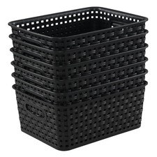 Anbers Plastic Weave Storage Baskets Bins, 6 Packs Small Storage Basket, Black