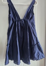 100% Cotton Sz S Baby Doll Dress Blue Swimsuit Cover 