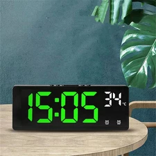 Large Digital Alarm Clock LED Voice Control Temperature Dual Alarm Snooze 12/24H