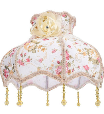 Chic European Retro Cloth Lamp Shade Floor Lamp White Pink Scalloped Beads