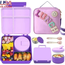 Bento Lunch Box Set Kids Insulated Bag Soup Thermo Food Divider Cutlery New