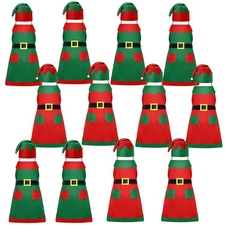 12 Sets Christmas Apron and Hat Christmas Elf Costume Kit for Adults Women Co...