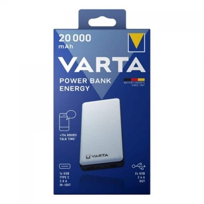 Varta Power Bank Energy 20000Mah USB Type C 3.0A In Our USB 2.4A Out 57978 New