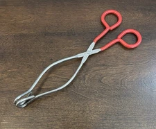 EKCO 10" Stainless Steel Kitchen Tongs Grippers Scissor Type Red Rubber handle.