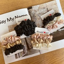 3 Pc Satin Scrunchies Women Solid Color Elastic Hair Ties Ponytail Holders