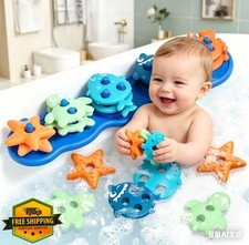 Silicone Baby Bath Toys Stackable, Shape-Sorting Floating Set with 10 Mold-...